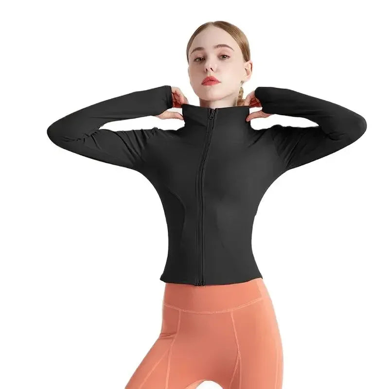 New Jacket Women Yoga Wear Ladies Coat Round High Elasticloose Exercise Yoga Fitness Long Sleevestand-up Collar Yoga Tops Thin