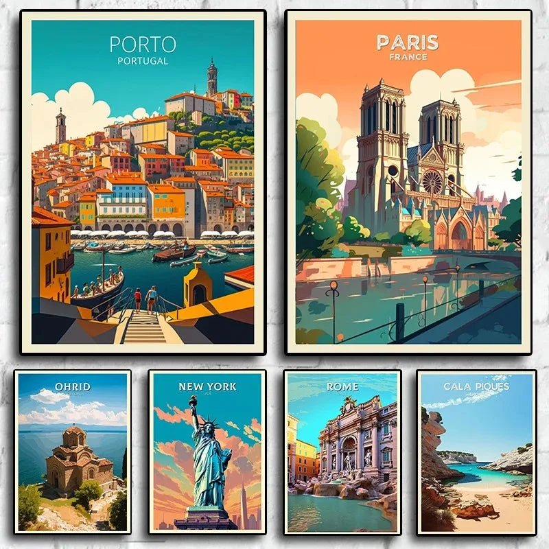 Porto Paris Nordic Retro Holiday Travel City Art Home Wall Decor Pictures Room Living Canvas Painting Print Tourism Posters Gift