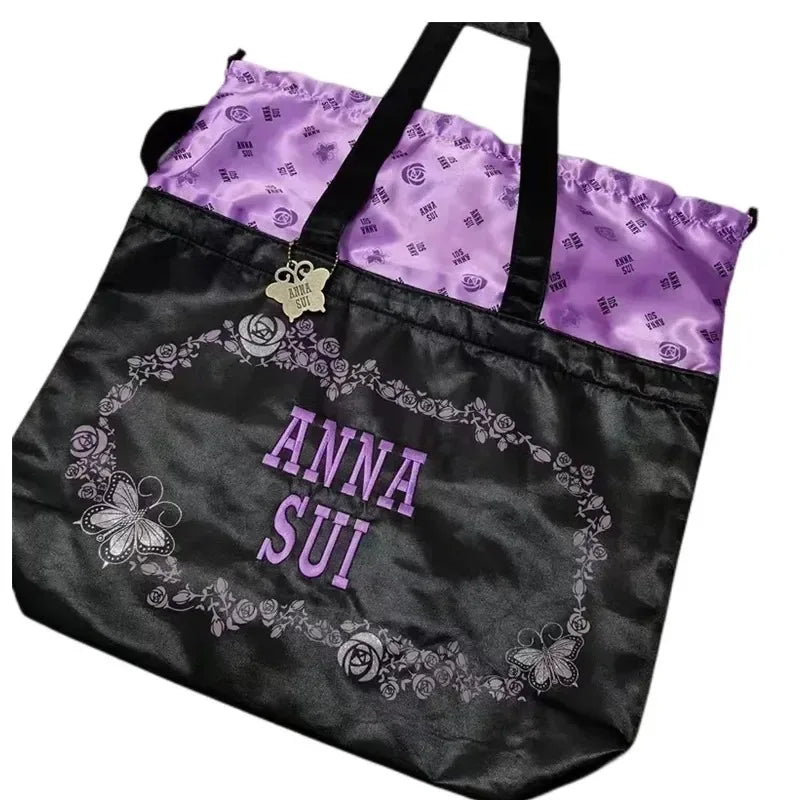 Purple Drawstring Handbags For Women Japan Brand Designer Shoulder Bag Large Capacity Embroidery Fashion Casual Shopper Tote Bag
