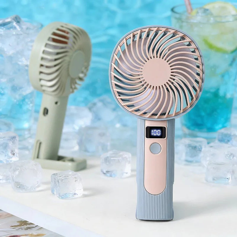 Portable Mini Handheld Small Fan Usb Rechargeable With Stand Digital Display Cooling Fan Suitable For Office Travel Outdoor Use