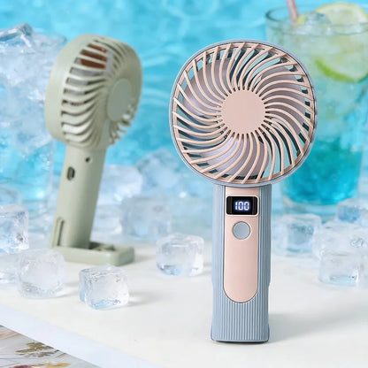 Portable Mini Handheld Small Fan Usb Rechargeable With Stand Digital Display Cooling Fan Suitable For Office Travel Outdoor Use