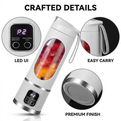 Portable USB Rechargeable Mini Blender & Juicer with Digital Display & 12-Blade System - Suitable for Travel, 3 Modes, USB- Oper