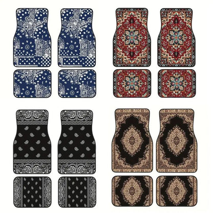 4Pcs Durable Bohemian Car Floor Mats Anti-slip Dirty Resistant Persian Carpet Car Decoration Heavy Duty Car Floor Protector Rugs