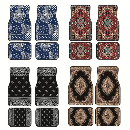 4Pcs Durable Bohemian Car Floor Mats Anti-slip Dirty Resistant Persian Carpet Car Decoration Heavy Duty Car Floor Protector Rugs