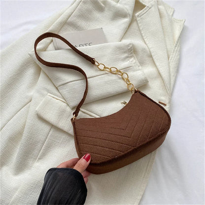 Felt Mini Shoulder Bag Women Fashion Solid Color Casual Handbags with Chain Shoulder Pouch Simple Light Weigh Underarm Bag