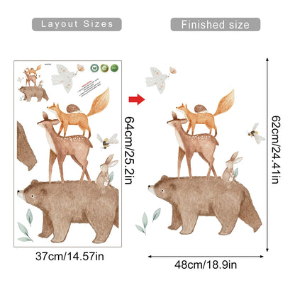 Cartoon Bear Deer Rabbit Bird Bee Plant Wall Sticker Art Decal Room Bedroom Living Room Door Office Corridor Interior Home Decor