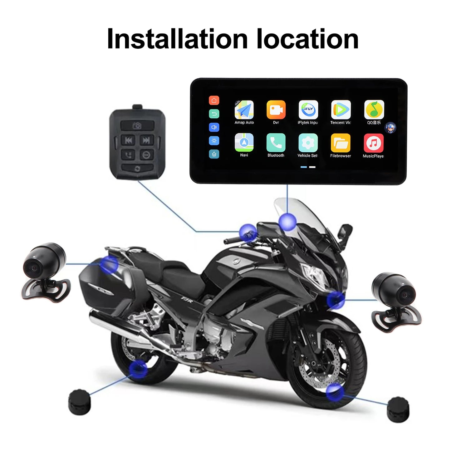 6.23 Inch Car GPS Motorcycle Universal Navigation 1560*720 Android 12 Wireless Carplay 4G with Front and Back Dual Cameras
