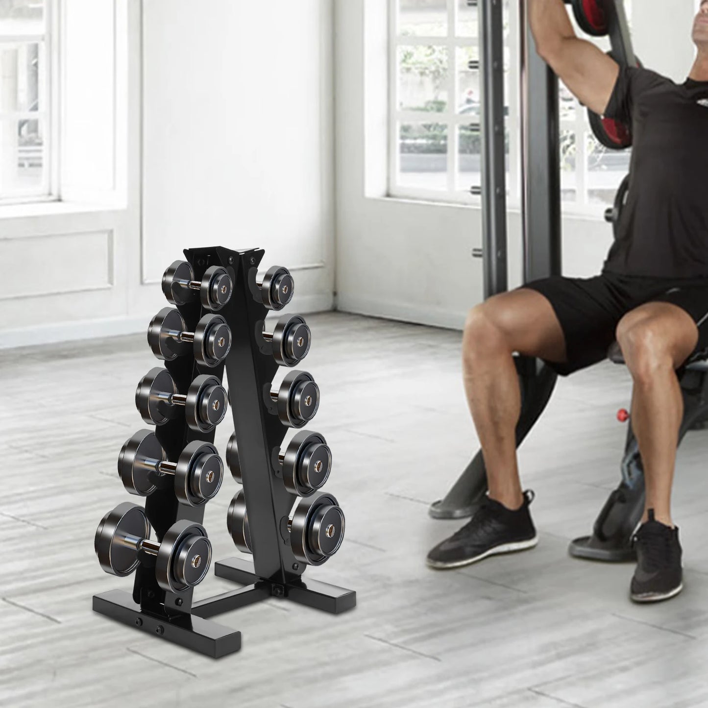 Steel Weight Plate Dumbbell Rack Storage Tree for 5 Pairs Dumbbells 100kg Capacity Weight Plate Holder Black/White