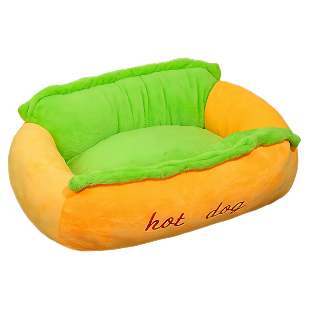 Winter Hot Dog Pet Bed - 3D Hot Dog Bun Style Cat and Dog House, with Removable Pillow and Orthopedic Memory Foam
