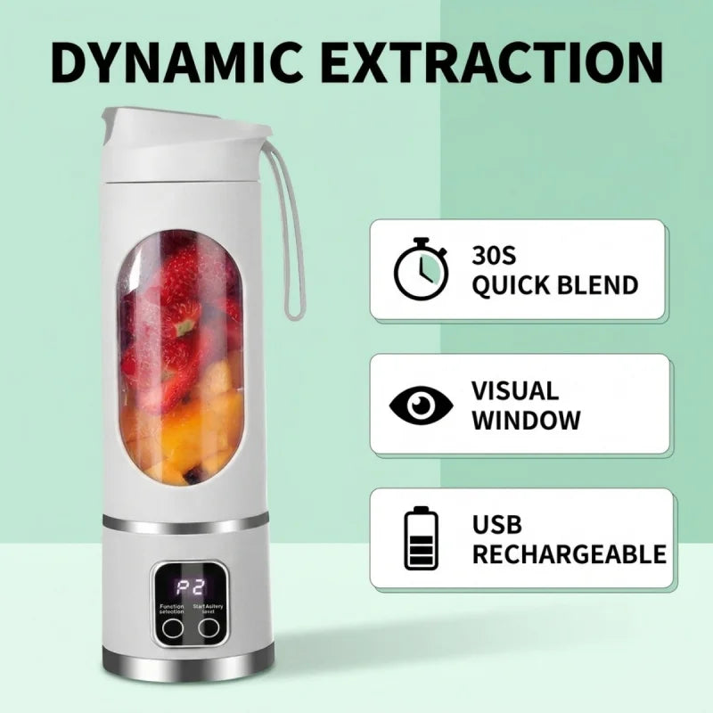 Portable USB Rechargeable Mini Blender & Juicer with Digital Display & 12-Blade System - Suitable for Travel, 3 Modes, USB- Oper