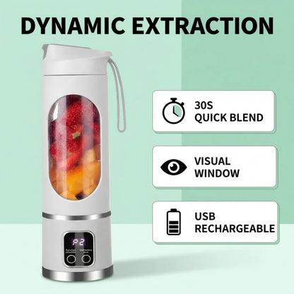 Portable USB Rechargeable Mini Blender & Juicer with Digital Display & 12-Blade System - Suitable for Travel, 3 Modes, USB- Oper
