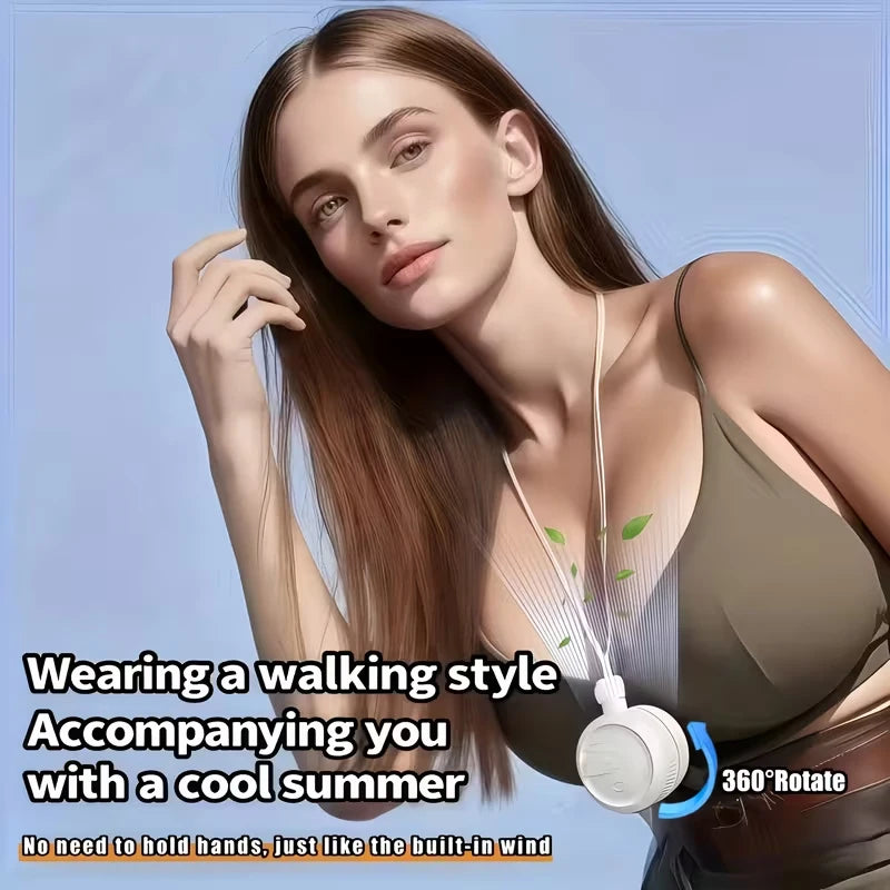 Portable Neck Fan (USB Rechargeable) – Mini Hands-Free Fan with Powerful Airflow & Quiet Operation; Suitable for Outdoor Use