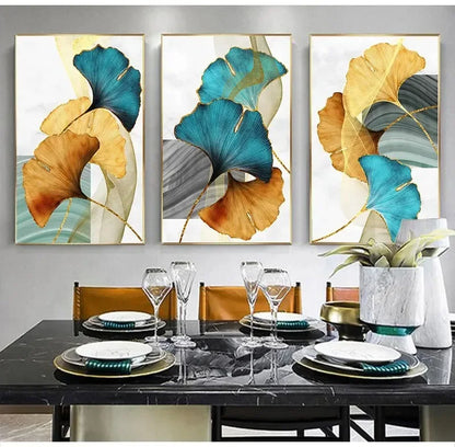 Modern Picture Living Room Decor Blue Green Yellow Gold Plant Leaf Abstract Nordic Canvas Print Wall Art Painting Home Decor