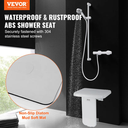 SucceBuy Folding ABS Shower Seat 15.7'' x 16.7'' Unfolded Wall Mounted Fold Up Shower Bench 440 lbs Load Capacity Shower Chair