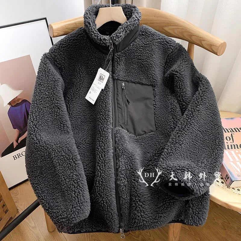 Women Lamb Wool Coats Jackets Stand Collar Zipper Coat Thick Warm Y2k Streetwear Jacket Work Outerwear Autumn Winter 2025