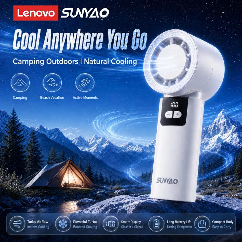 Lenovo FS001 Portable 199-Speed Stepless Adjustable Desktop Fan LED Digital Display 6H Long Battery Life Handheld Fan for Home