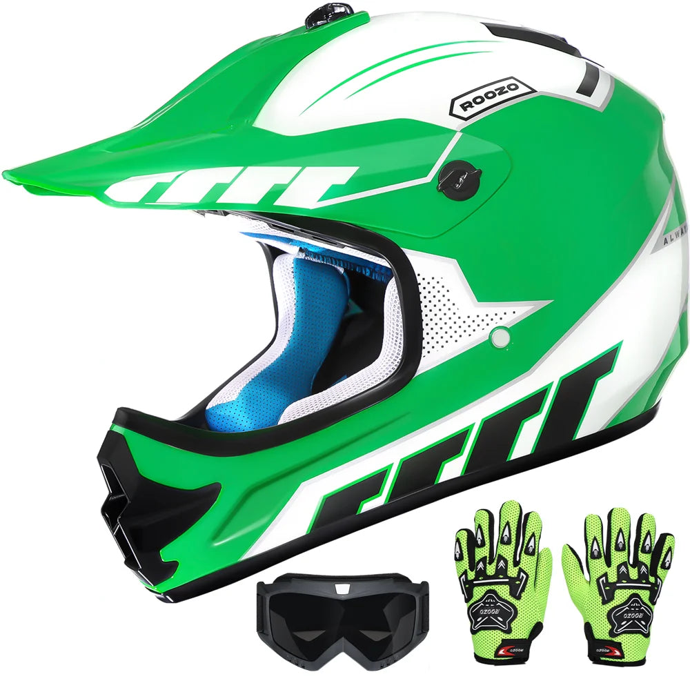 Kids Motocross Helmet with Motocross Goggles and Gloves Child Motorcycle Off-Road Helmets for Dirt Bikes ATVs Quads