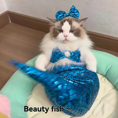 Pet cat mermaid clothing funny styling shooting props swimsuit bikini clothing human tail clothing