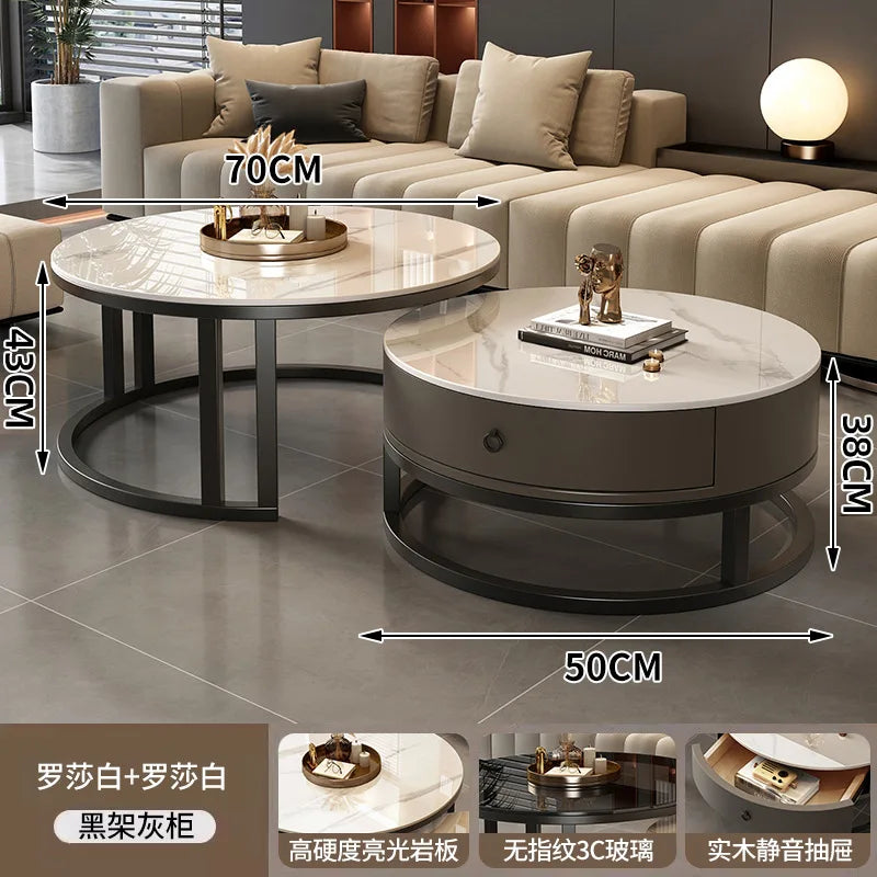 Round edge rock slab coffee table Hakka simple modern small apartment light luxury household small tea table