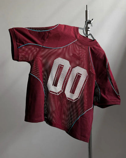 Y2K American Retro Spliced Jersey Summer Men Women Street Sportswear Gothic Digital Top Loose Mesh Breathable Sports T Shirt.
