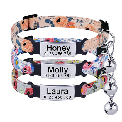 Personalized Nylon  Flowers Summer Cat Collar Id Name Tag Collar Pet Products Small Fast Breakaway Unisex Kitten Supplies