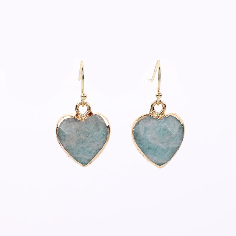 Peach Heart Earrings Natural Stone Earrings Women's Heart Gold Plated Edging Jade Earrings Gifts