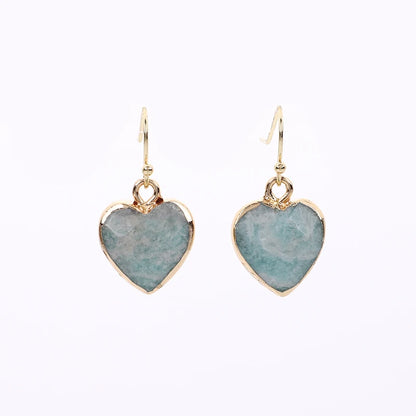 Peach Heart Earrings Natural Stone Earrings Women's Heart Gold Plated Edging Jade Earrings Gifts