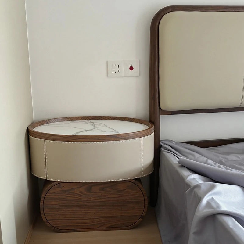 Solid Wood Saddle Leather Bedside Table Design Furniture Living Room Storage Cabinet Bedroom With Drawers Nightstands