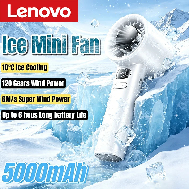 Lenovo 5000mah Handheld Mini Fan Electric Hand Fans Ice Compress High-Speed Cooling USB Rechargeable Portable LED Display Fan