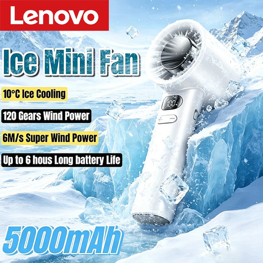 Lenovo 5000mah Handheld Mini Fan Electric Hand Fans Ice Compress High-Speed Cooling USB Rechargeable Portable LED Display Fan