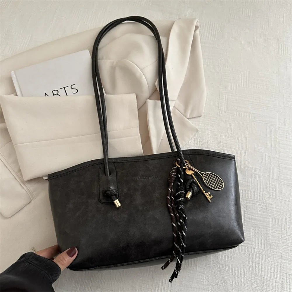 Y2K Fashion New Large Capacity Work Shoulder Bag Solid Color Simple Lady Handbags PU Leather Tote Bag Women Female