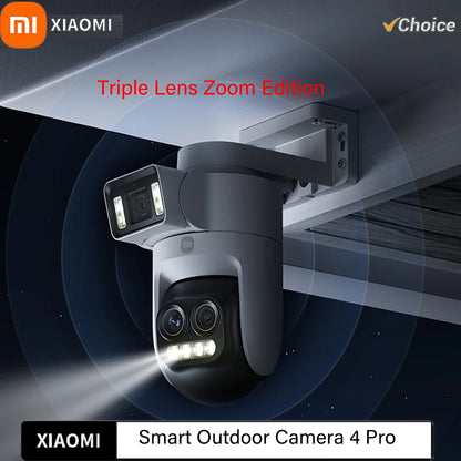 XiaoMi New Smart Outdoor Camera 4 Pro Triple Camera Zoom Edition，360° 5MP 3K，9x Hybrid Zoom，IP66，Chinese Version With Adapter