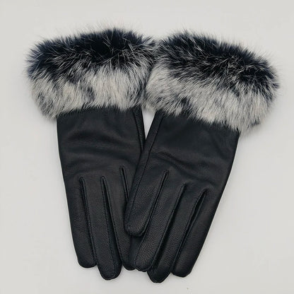 2025 Women Winter Warm Genuine Sheep Leather Glove With Real Fur Trimming Female Warm Real Leather Fur High Quality Mittens