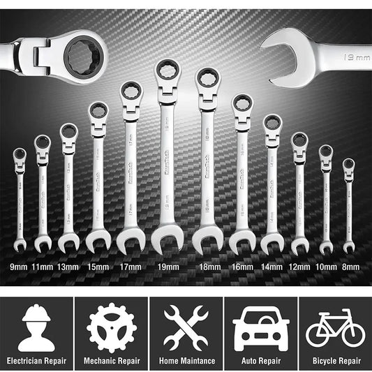 Adjustable Ratchet Wrench 6mm-19mm Quick Repair Hand Tool for Bike Car Mechanical Workshop Key Socket Kit Hand Tool Box