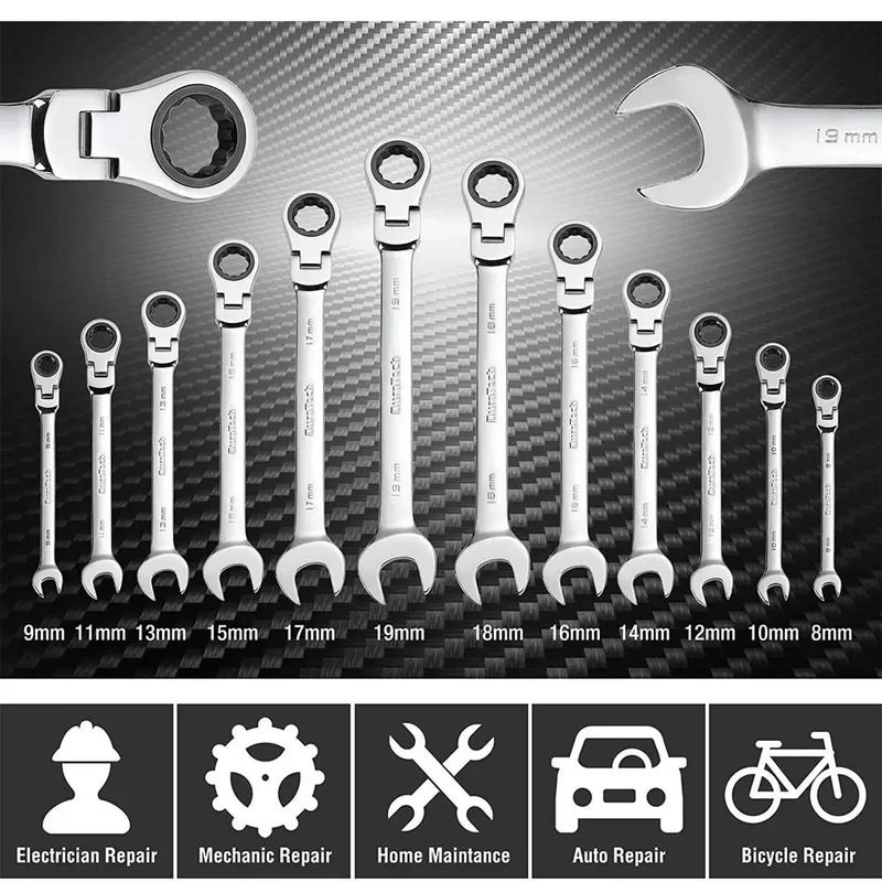Adjustable Ratchet Wrench 6mm-19mm Quick Repair Hand Tool for Bike Car Mechanical Workshop Key Socket Kit Hand Tool Box