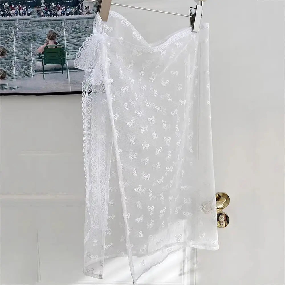 Korean Fashion Floral Skirt Spring Summer Korean Version Unique Lace Layered Gauze Skirt with Tie Up Spicy Girl Apron Streetwear
