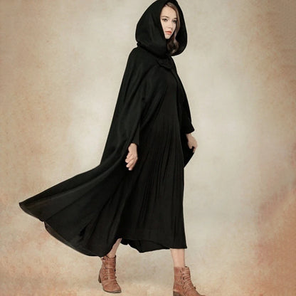 Winter Cloak Hooded Trench Coat Women Gothic Medieval Shawl Cloak Trench Coat Open Front Cardigan Jacket Coat Cape Poncho