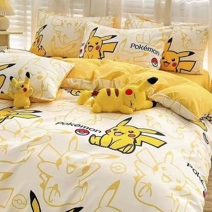 Pokemon Bedding Set Anime Pikachu 3D Duvet Cover Cute Polyester Bed Sheet Set Quilt Bedspread Set Children Comforter Bedding