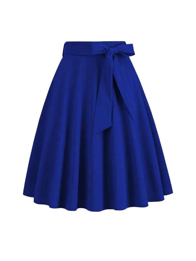 2025 Women Retro Vintage Midi Long Skirt Solid Elegant High Waist A Line Skater 50s Swing Skirts Ladies Workwear Falda Mujer