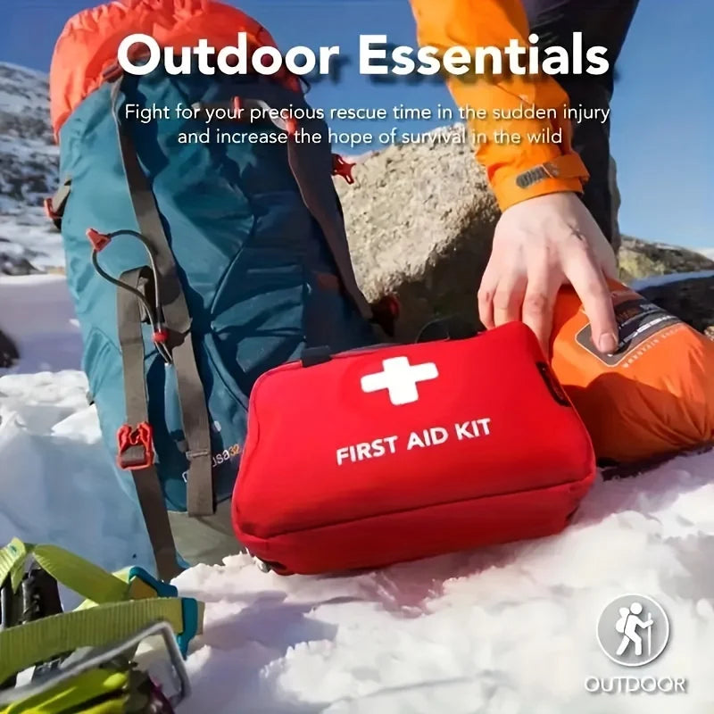 Durable first-aid kit containing essential care items for grazes, abrasions and sprains. A dependable emergency essential.