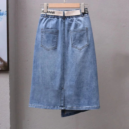 Female Irregular Cowboy Long Skirt Spring Summer Ladies Medium Long Styles Jeans Skirts Women Large Size 5XL Denim Maxi Skirts