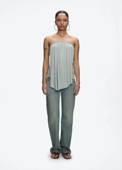 tank Vintage Blue Washed and Distressed Denim Jeans Low Waist Slim Fit Straight Leg Pants