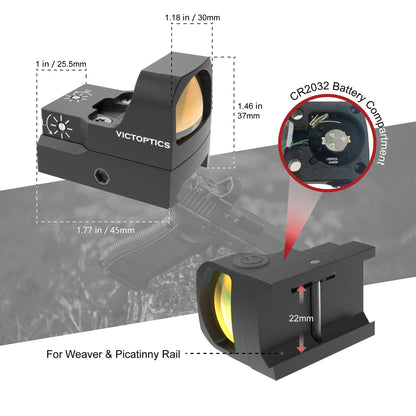 Victoptics V3 1x17x26 Red Dot Sight For Close-in Work&General Shooting Compatible With R.M.R Footprint For Airsoft & 9mm Pistol
