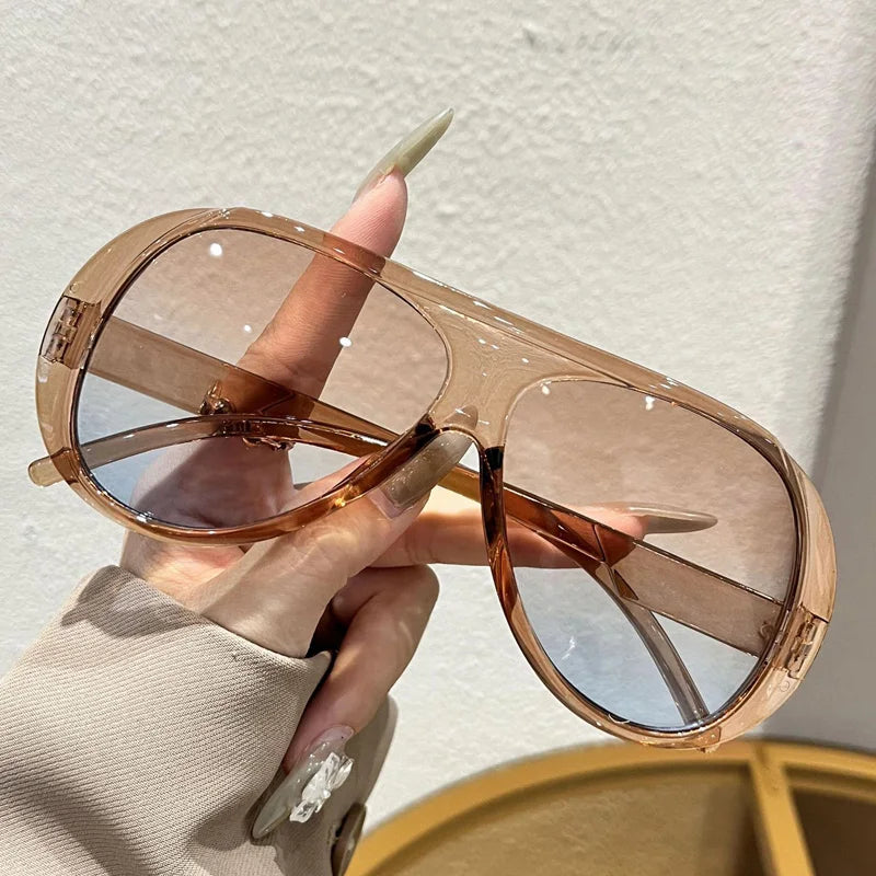 OEC CPO Fashion Double Bridges Pilot Sunglasses Women Large Frame Shades UV400 Retro Sun Glasses Female Orange Yellow Eyewear