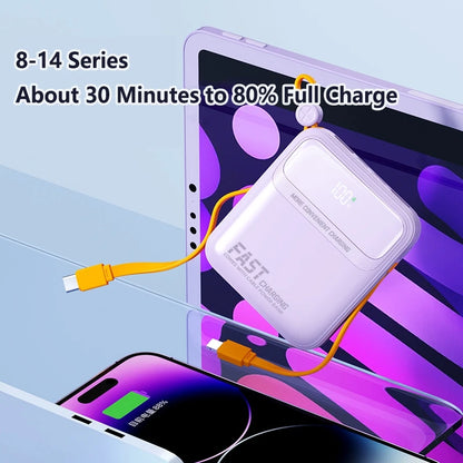 Lenovo 120W 10000mAh Power Bank Large Capacity 4 In1 Cables Intelligent Digital Display Light Portable Powerbank For iPhone New
