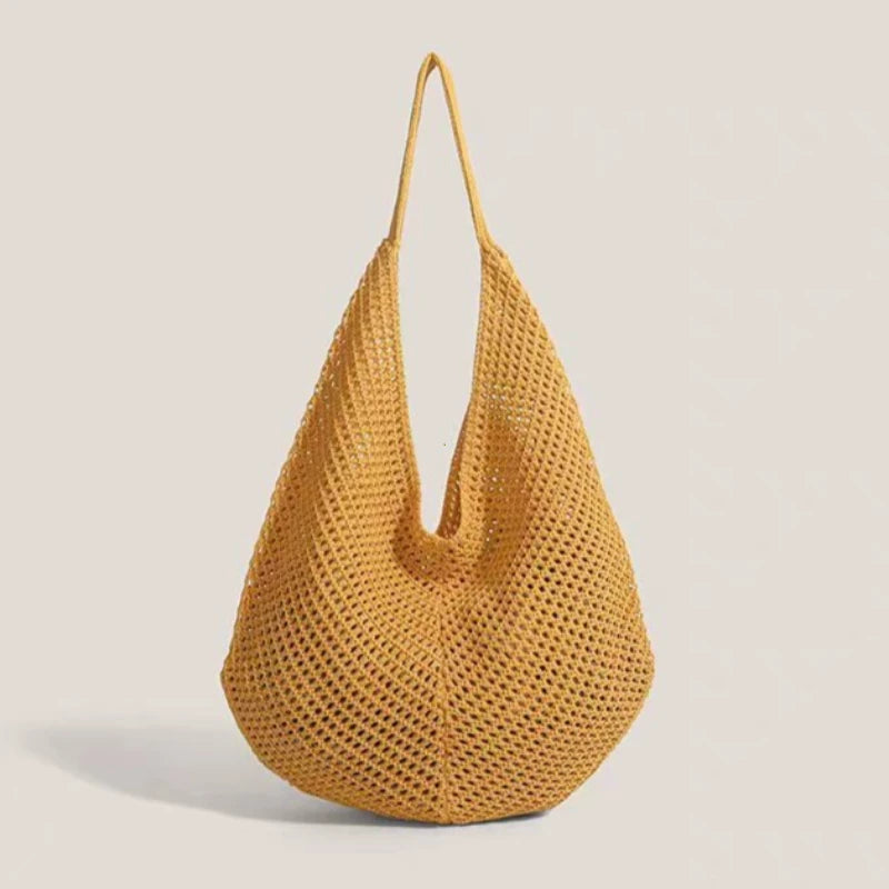 Fashion Women's Hollow Woven Shoulder Bags Large Capacity Knitting Underarm Bag Solid Crochet Tote Handbag Summer Mesh Beach Bag