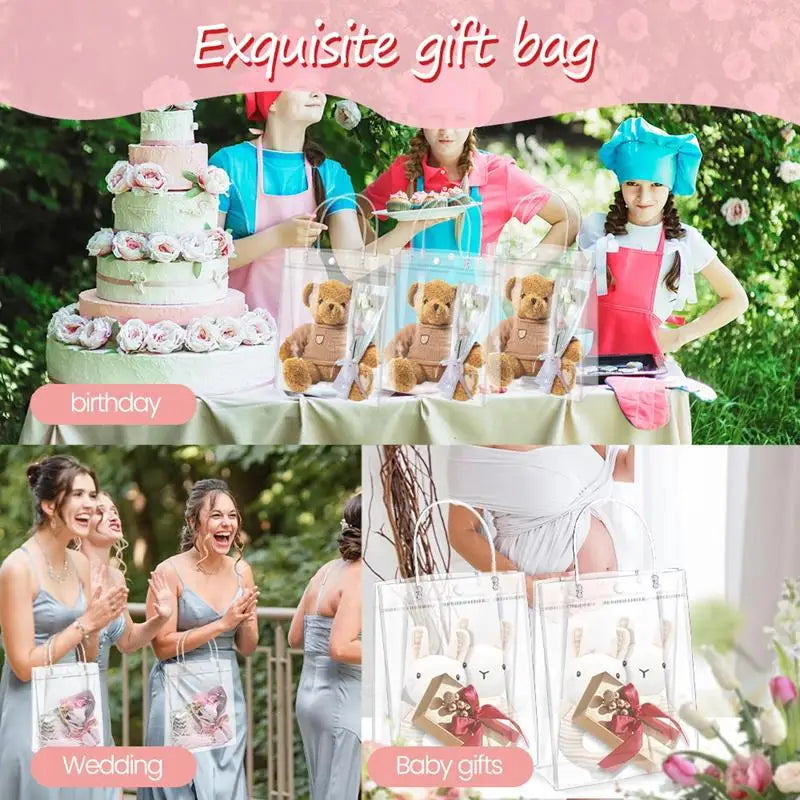 10/20Pcs Transparent Gift Bag with Handle Wedding Birthday Party Candy Gift Packaging Reusable Tote Bag Christmas Baby Shower