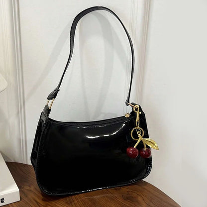 Solid Color PU Leather Women Shoulder Bags Fashion Ladies Cherry Pendant Handbags Purse Casual Design Female Hobos Underarm Bag