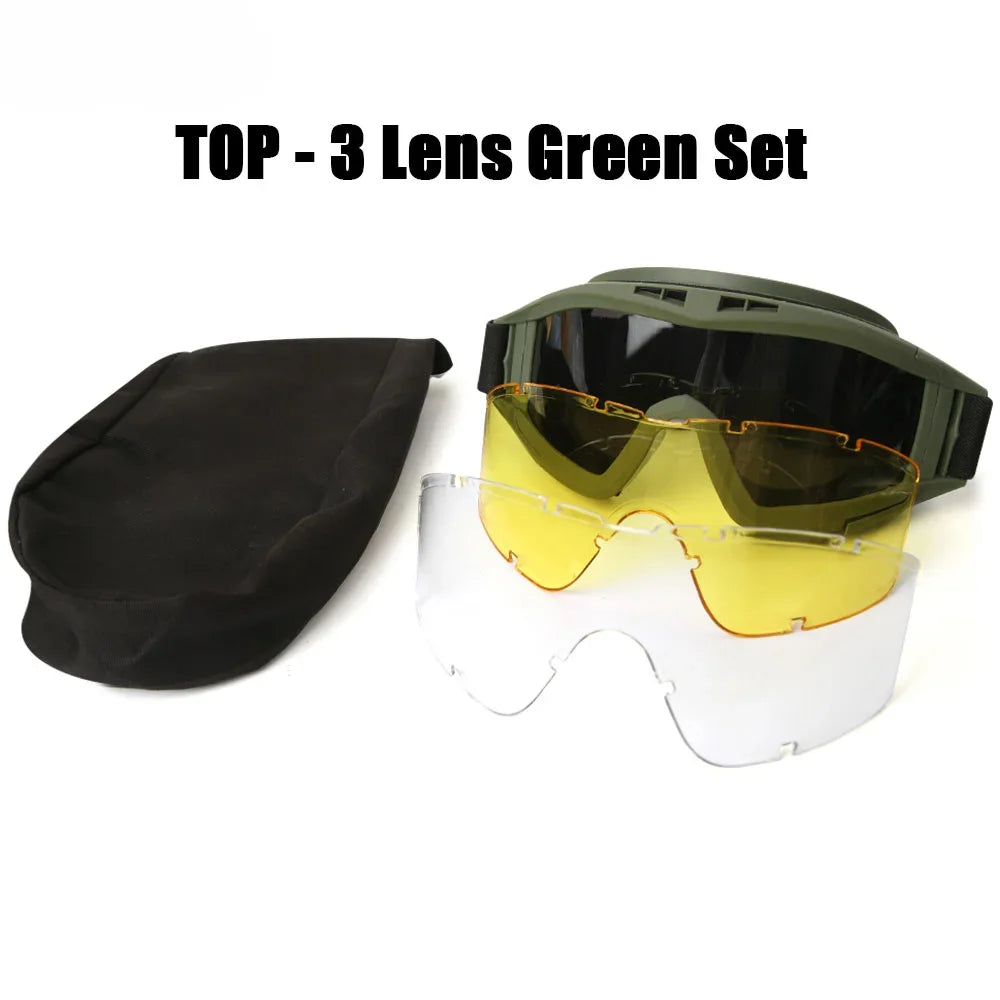 New Airsoft Tactical Goggles 3 Lens Windproof Dustproof Shooting Motocross Motorcycle Mountaineering Glasses CS Safe Protection