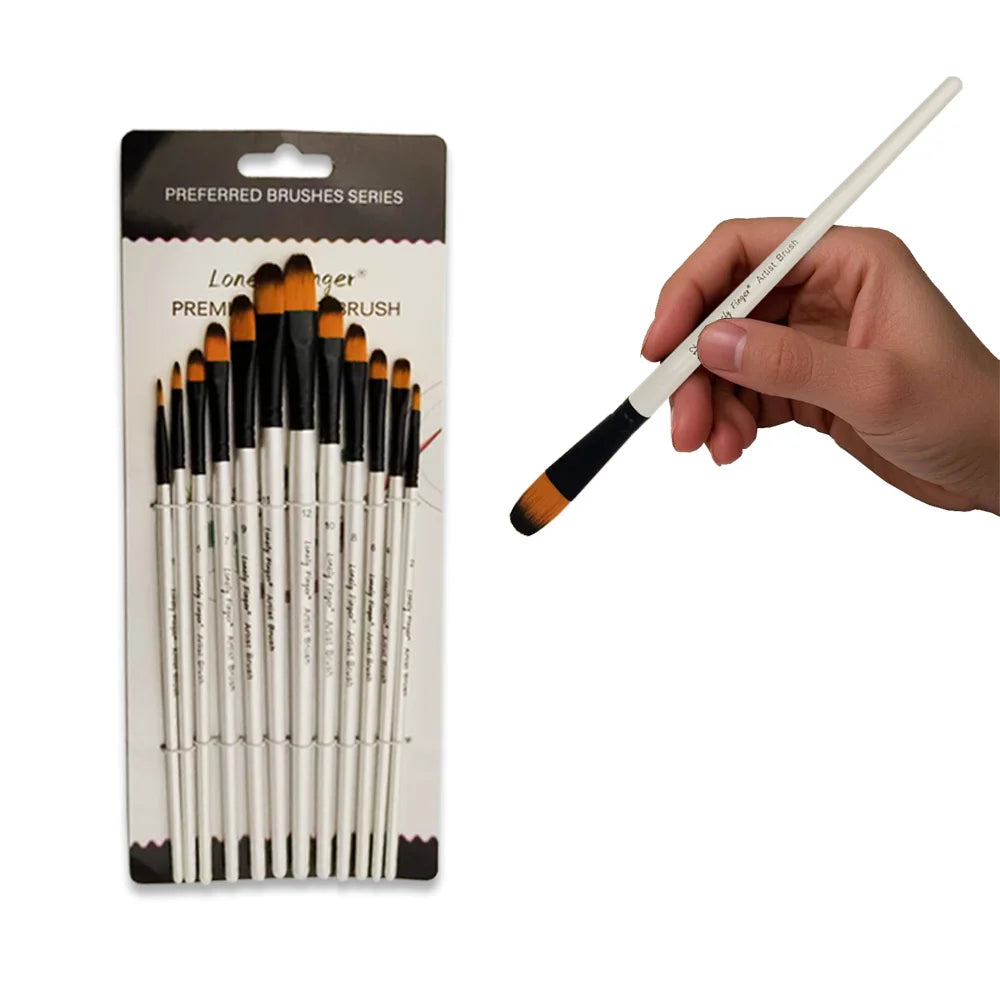 12/48pcs Acrylic Paint Brushes, Professional Synthetic Bristles Paint Brush Set Flat, Filbert,  Round, Angle Paint Brushes
